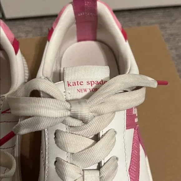 KATE SPADE, K AS IN KATE COURT SNEAKERS
WHITE W/PINK ACCENTS SIZE 7 - Picture 11 of 14